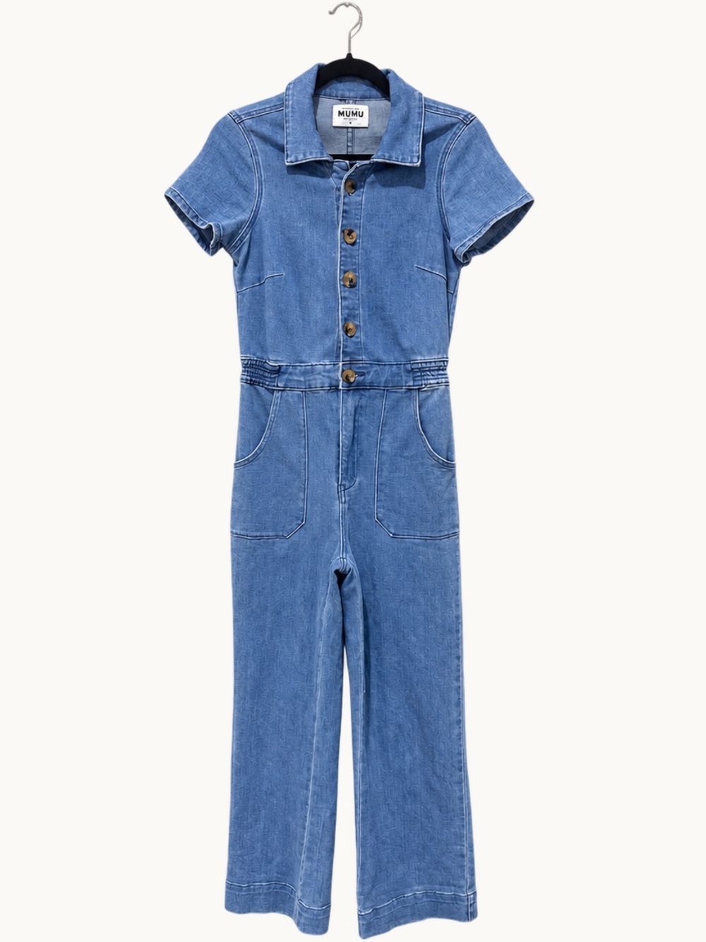 Show Me Your Mumu Emery Denim Cropped Wide Leg Jumpsuit S